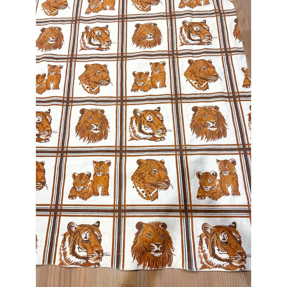 Vintage Tiger Cub Lion Leopard Big Cat Poly Blanket 92" x 72” Brown Orange White